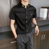 714-D607P45控65/2025夏季男士空少衬衫立领工作服衬衣ktv夜店服，男装衬衫，星座714(原C313)