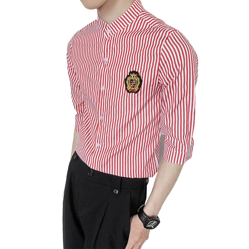 714-9258P45控65/2026夏季男女同款条纹立领工作服衬衫修身制服,男装衬衫,星座714(原C313)