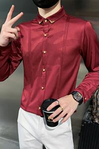 C314-9223P40/店主风2025春季男韩版精致男装衬衫修身简约衬衣图片