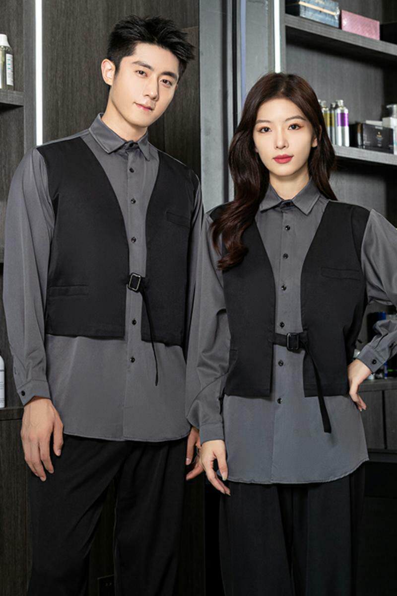 714-H3007P55控75/2025新款日系发型师工作服衬衫夜店制服假两件,男装衬衫,星座714(原C313)