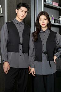 714-H3007P55控75/2025新款日系发型师工作服衬衫夜店制服假两件图片