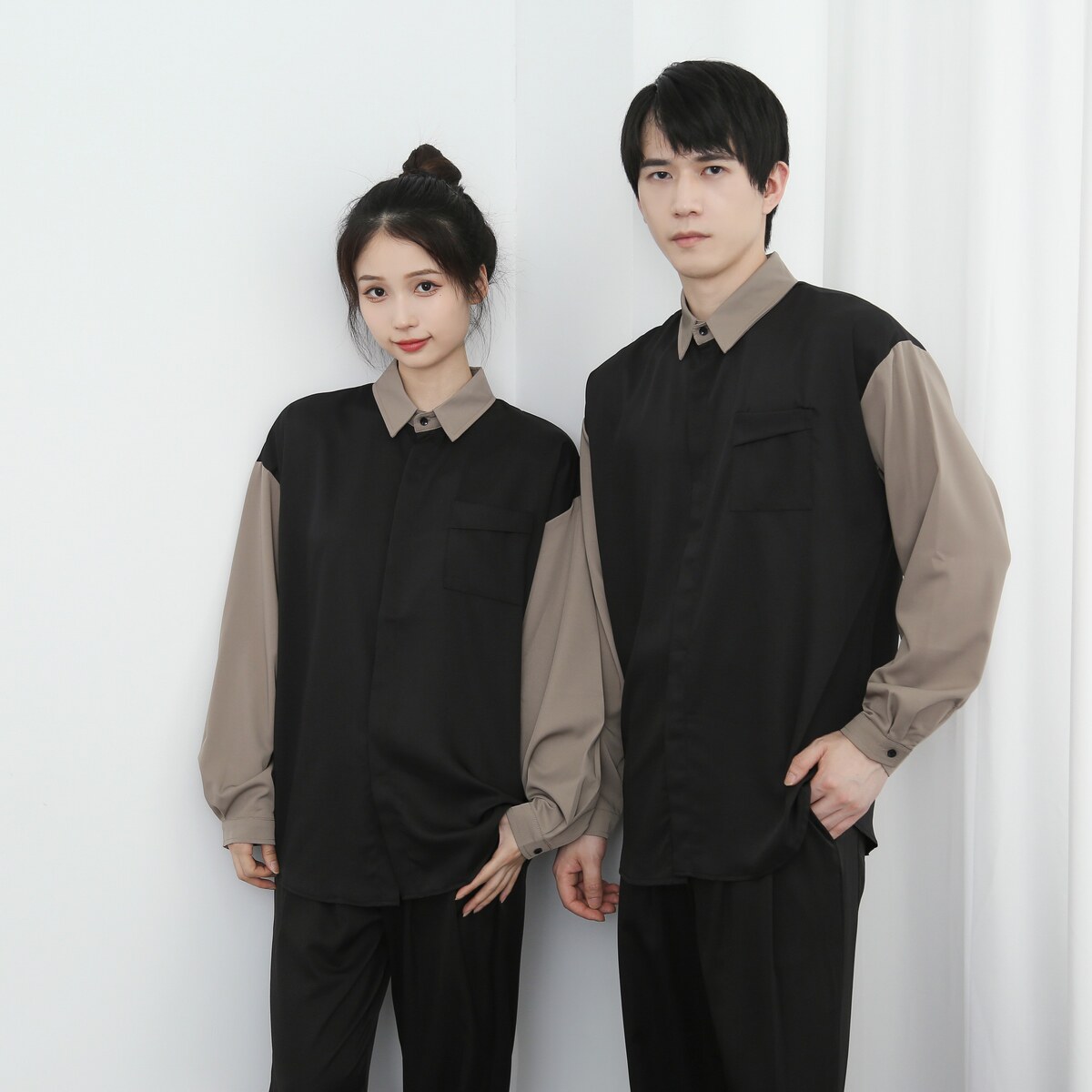 714-D3034P45控65/2025春季新宽松衬衫拼色发型师餐厅工作服衬衣,男装衬衫,星座714(原C313)