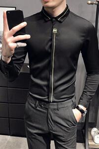 C314-D616P45/自拍店主风2025春季男士工作服衬衫发型师酒吧S-5XL图片