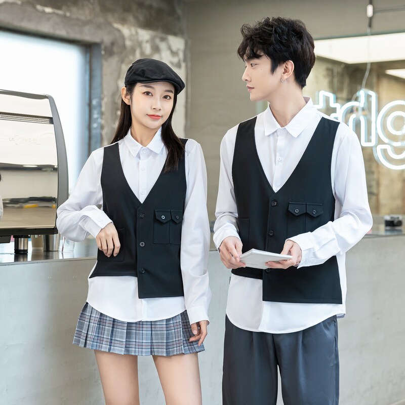 714-H657P55/2025情侣装工作服制服假两件马甲ktv酒吧衬衫S-5XL图片