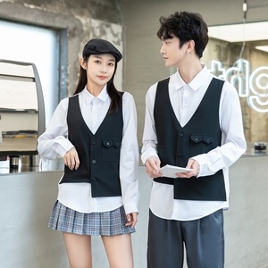 714-H657P55/2025情侣装工作服制服假两件马甲ktv酒吧衬衫S-5XL图片