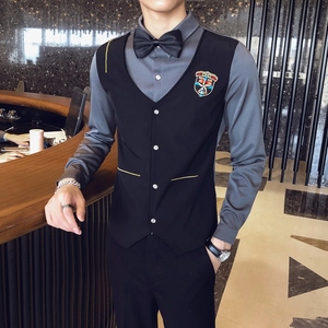 714-H667P55单人制服2025店主风发型师假两件马甲工作服衬衫衬衣，男装衬衫，星座714(原C313)