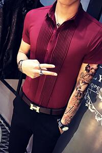 9340/店主风2025新款男装韩版修身短袖衬衫发型师ktv服装礼服P40图片