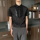 714-D3014P45控59/2025夏季短袖发型师衬衫修身工作服迎宾舞蹈服，男装T恤，星座714(原C313)