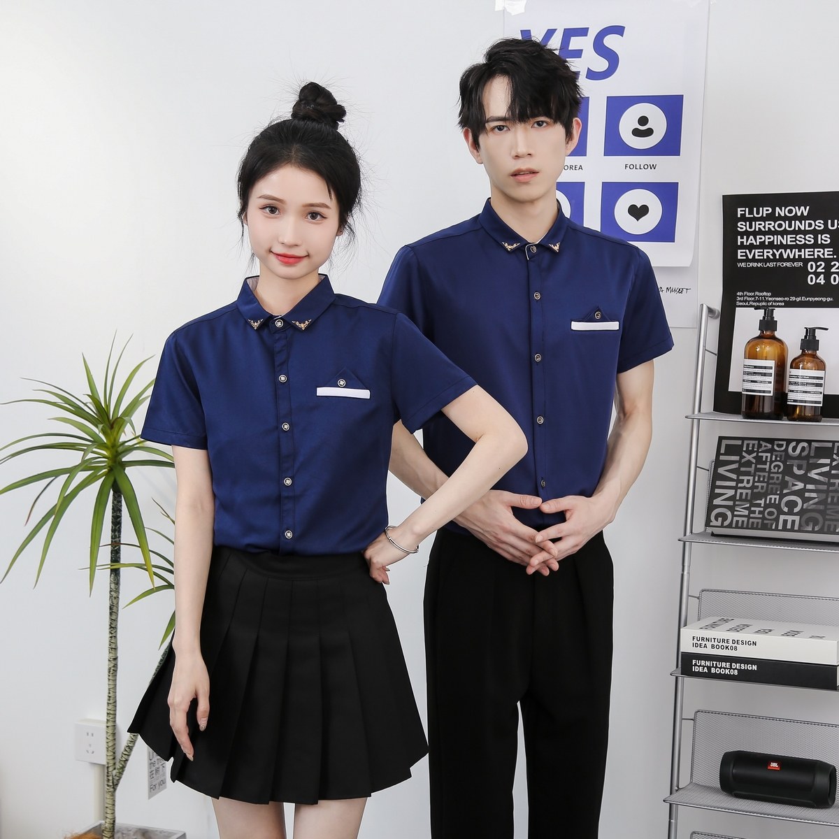 714-Y215P30控49/2025新小清新工作服衬衫修身短袖餐厅ktv奶茶店,男装T恤,星座714(原C313)