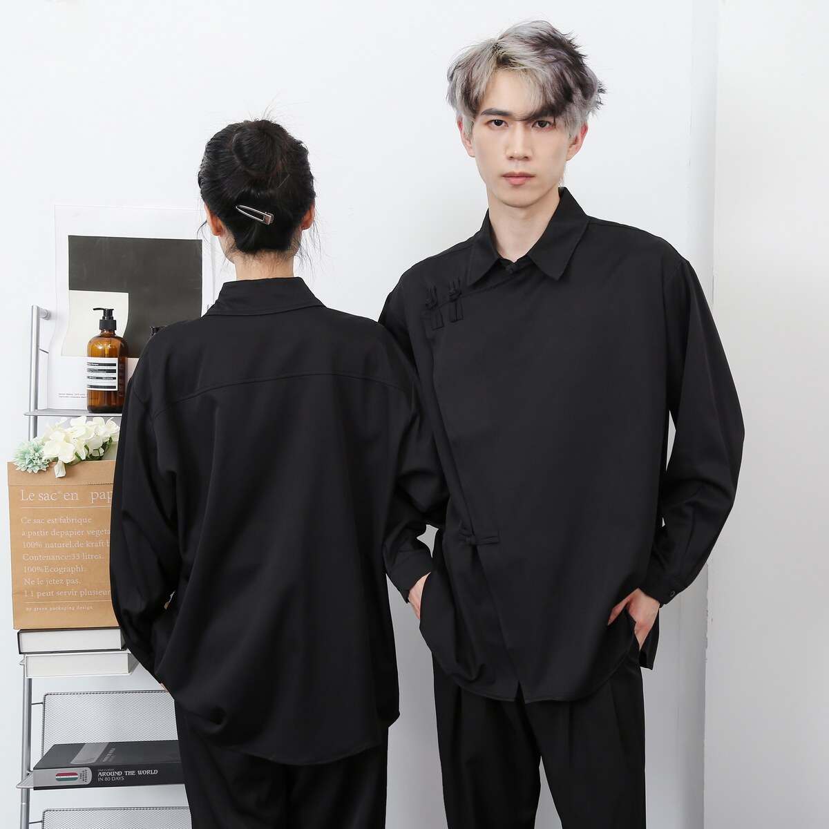 714-F3061P50控69/2025春风盘扣男女同款衬衫餐厅理发店制服,男装衬衫,星座714(原C313)