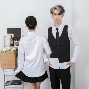 714-H657P55控69/2026秋季修身假两件工作衬衫ktv酒吧理发店制服图片
