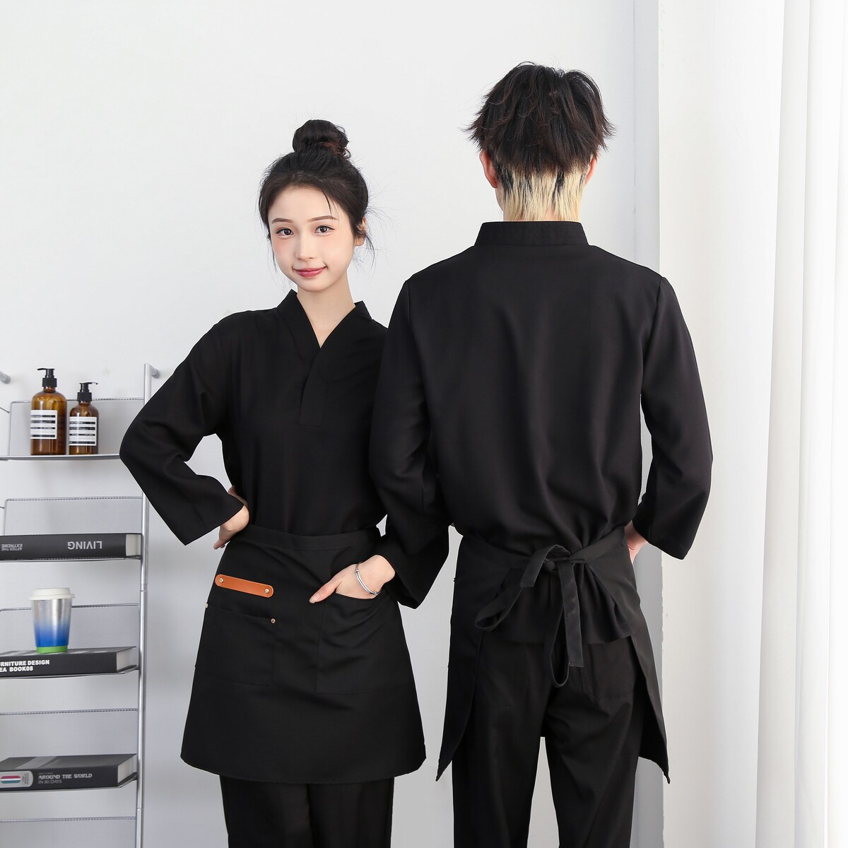 714-D3078P45控65/2025春夏立领男女同款中袖衬衫餐厅奶茶店服,男装衬衫,星座714(原C313)
