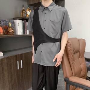 714-H3013P55控69/2025夏季日系发型师衬衫宽松假两件工作服制服图片