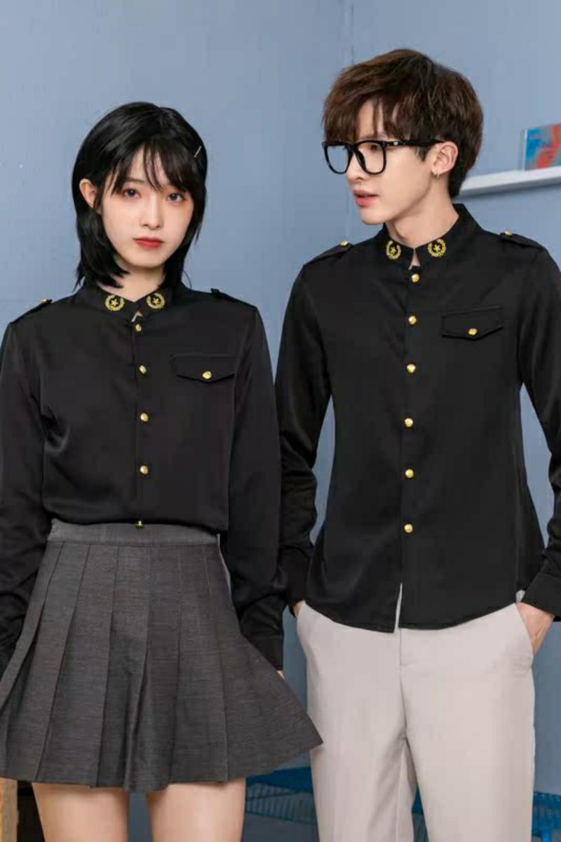 714-D610P45/2025情侣装男女立领衬衫大红色衬衣工作服酒吧S-5XL,男装衬衫,星座714(原C313)
