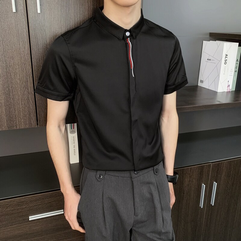 714-9330P35控55/2026夏短袖工作服衬衫修身ktv发型师衬衣潮流装图片