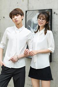 714-D58P45/2025情侣装夏季中袖五分衬衫休闲纯色衬衣制服S-5XL图片