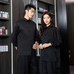 714-F636P50控69/2025秋男女日系宽松发型师工作服衬衫logo定制,高级家居搭配师图片