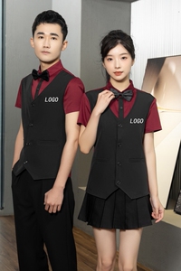 714-H6005P55控69/2025短袖修身KTV餐厅假两件工作服男女制服潮图片
