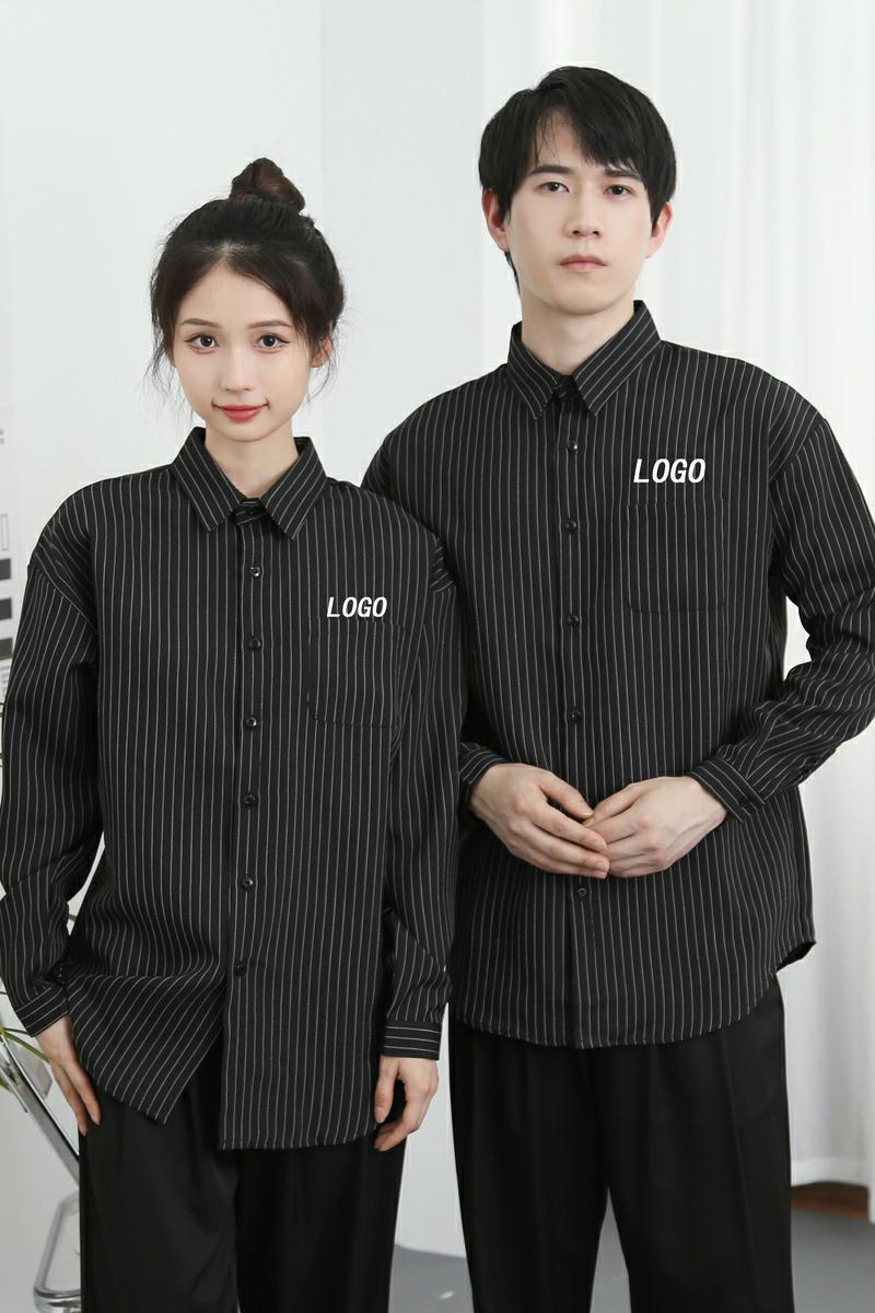 714-D3037P45控65/2026春长袖衬衫条纹工作服餐厅美发厅奶茶店服,男装衬衫,星座714(原C313)
