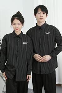 714-D3037P45控65/2026春长袖衬衫条纹工作服餐厅美发厅奶茶店服图片