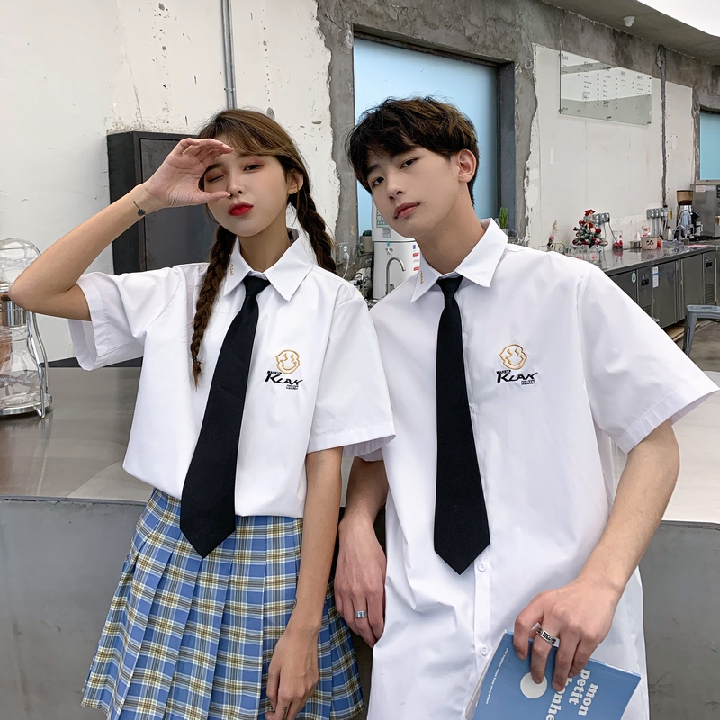 714-C661P40/2025夏情侣港风学院学生装短袖衬衫宽松工作服衬衫，男装T恤，星座714(原C313)