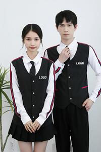 714-H677P55/2025春季男女制服衬衫假两件马甲ktv发型师台球城服图片