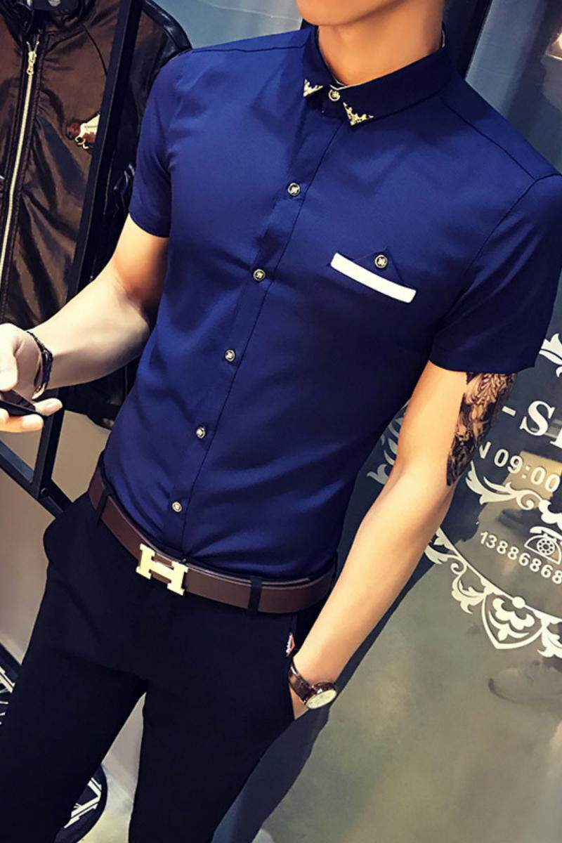 9215/店主风2025夏季新款男士短袖衬衫发型工作服衫男衬衣P30,男装T恤,星座714(原C313)