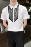 714-D3014P45控59/2025夏季短袖发型师酒吧餐厅衬衫修身工作服，男装T恤，星座714(原C313)