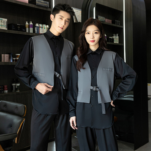 714-H3007P55控75/2025新款日系发型师工作服衬衫夜店制服假两件图片