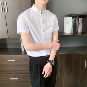714-D607P45控65/2025夏季男士空少衬衫立领工作服衬衣ktv夜店服