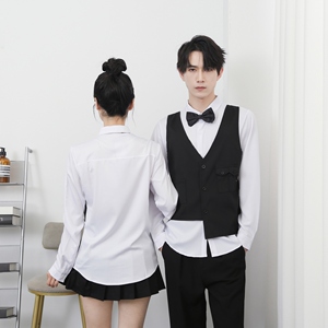 714-H657P55控69/2025秋发型师西餐厅假两件台球城ktv工作服衬衣图片