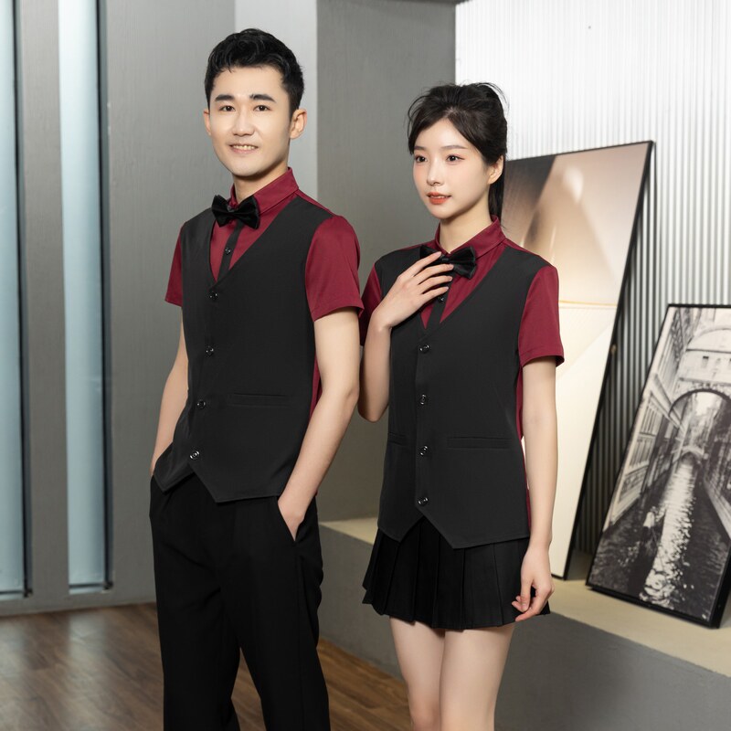 714-H6005P55控69/2025短袖修身KTV餐厅假两件工作服男女制服潮,男装T恤,星座714(原C313)