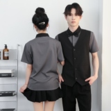 714-H3082P55控79/2026夏季短袖台球城工作服衬衫假两件马甲制服，男装背心/马甲，星座714(原C313)