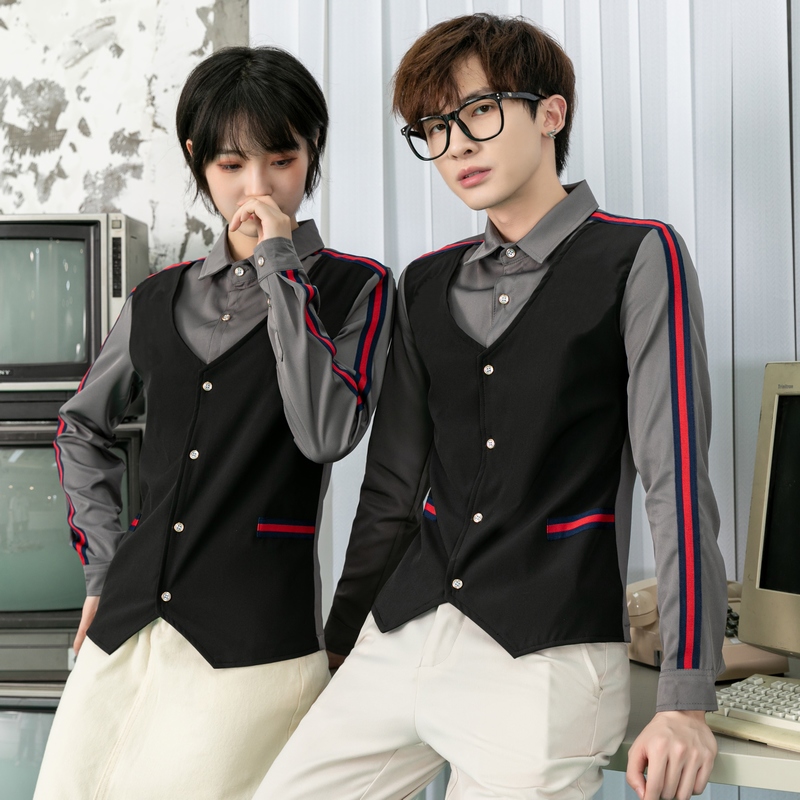 714-H677P55/2025情侣男女酒吧ktv发型师假两件工作服衬衫S-5XL，男装衬衫，星座714(原C313)