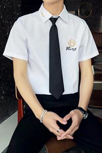 714-C661P40/店主风2025夏季男士短袖衬衫简约白衬衣班服工作服图片