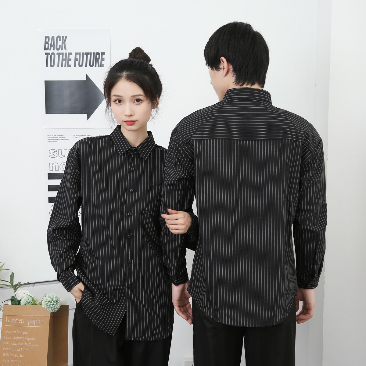 714-D3037P45控65/2026春长袖衬衫条纹工作服餐厅美发厅奶茶店服,男装衬衫,星座714(原C313)