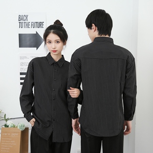 714-D3037P45控65/2026春长袖衬衫条纹工作服餐厅美发厅奶茶店服图片