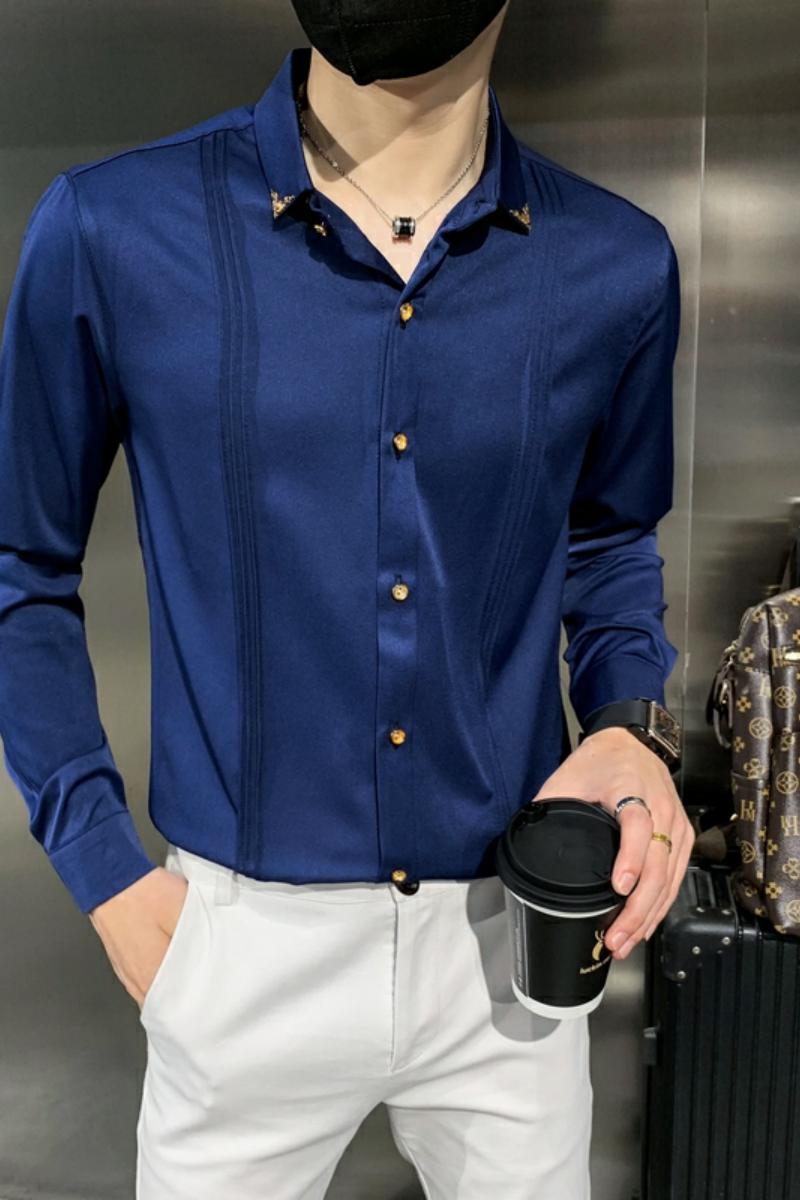 C314-9223P40/店主风2025春季酒吧餐厅发型师工作服衬衣衬衫潮,男装衬衫,星座714(原C313)