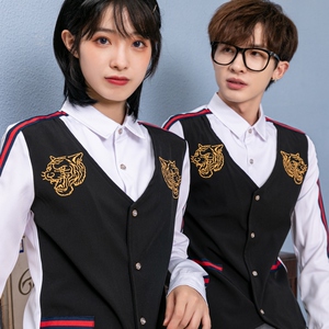 714-H654P55/2025情侣男女酒吧ktv发型师工作服衬衫假两件S-5XL图片