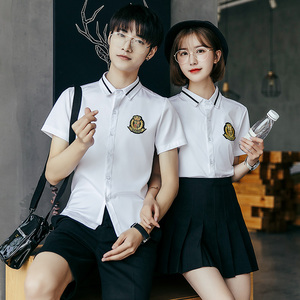 Y820/2025情侣装韩版时尚徽章衬衫学生装班服校服短袖衬衣团体P40图片