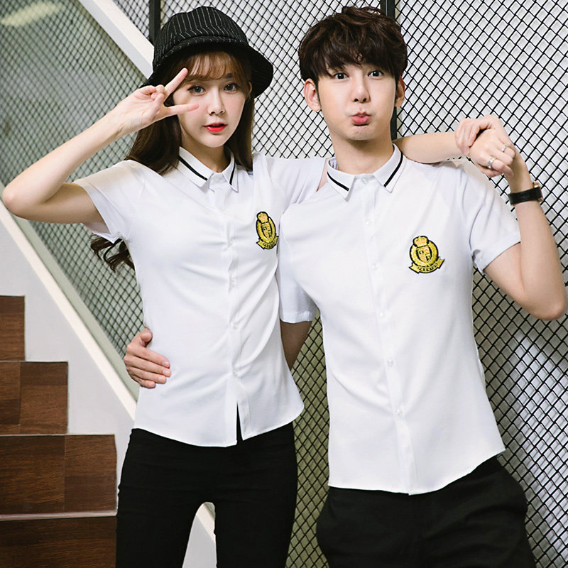 Y820/2025夏季情侣装日系学生装修身短袖衬衫团体服班服衬衣潮P40,男装T恤,星座714(原C313)