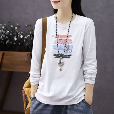 纯棉T恤女长袖早秋chic上衣2025新款宽松遮肚显瘦洋气内搭打底衫