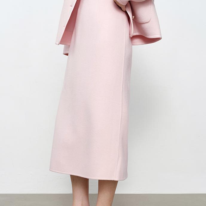2025秋冬100%羊毛双面呢半身裙粉色小香风高腰修身加厚直筒裙女