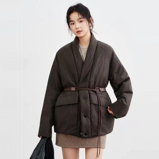 加厚白鸭绒羽绒服女 保暖拼皮外套气质简约宽松长袖 MVC原版 冬季