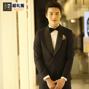 西服租赁套装男正装结婚新郎服西装礼服新郎纯羊毛高级感男士西装