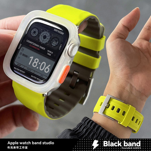 s10苹果手表ultra4双色s9加宽apple/S7表带S11s8硅胶iwatch/SE3