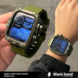 适用s11苹果手表ultra3金属appleS10橡胶s7表带s8 甲壳iwatch s9装