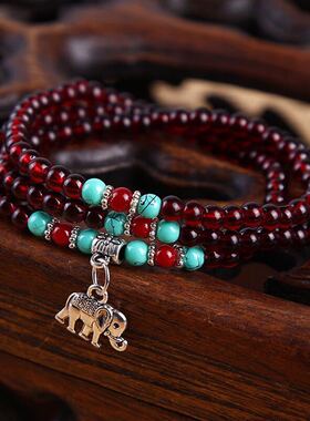 民族风女士仿石榴石手链3圈手链手串小礼品