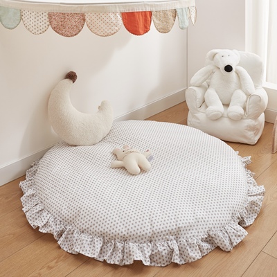 韩式地垫格子家用加厚地毯二套房公主屋床边毯圆形垫子宝宝爬行垫