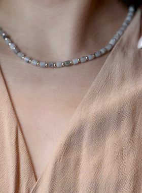 【Love Story Office 爱记】天然清新石筒珠串珠度假百搭锁骨项链